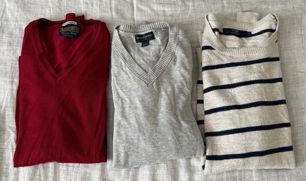 Lot of 3 Mens Size Small LS Sweaters (J.Crew Banana Republic Alcott) Cotton